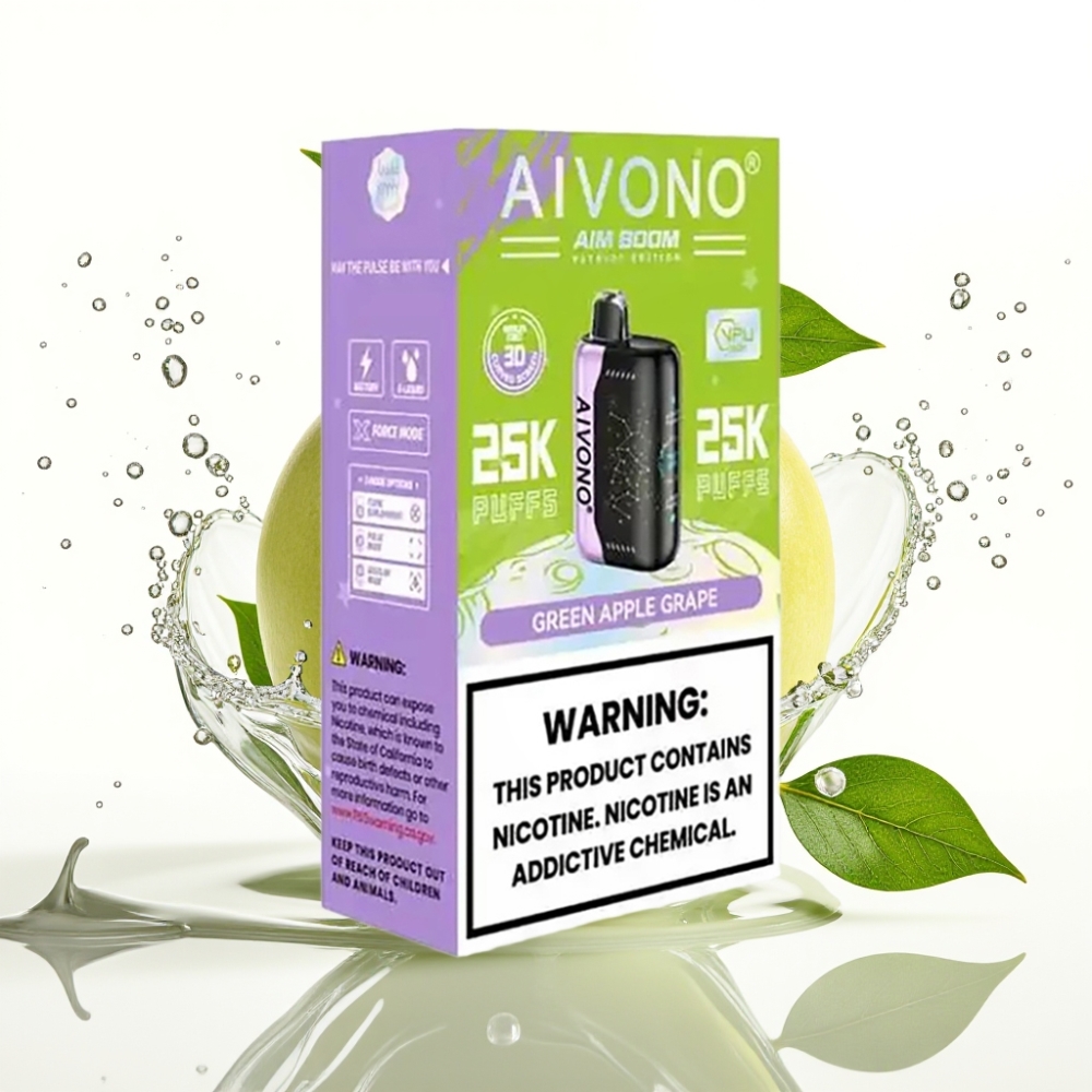 Aivono Aim Boom 25000 Puffs Engångsvape Grönt Äpple Druva 28ml 650mAh