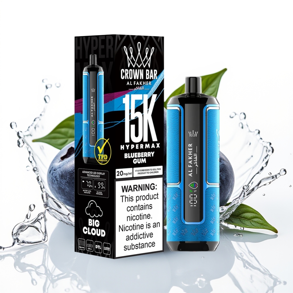 Al Fakher Crown Bar 15K Hypermax Engångs Vape Kit BlåbärsTuggummi 22ml 600mAh