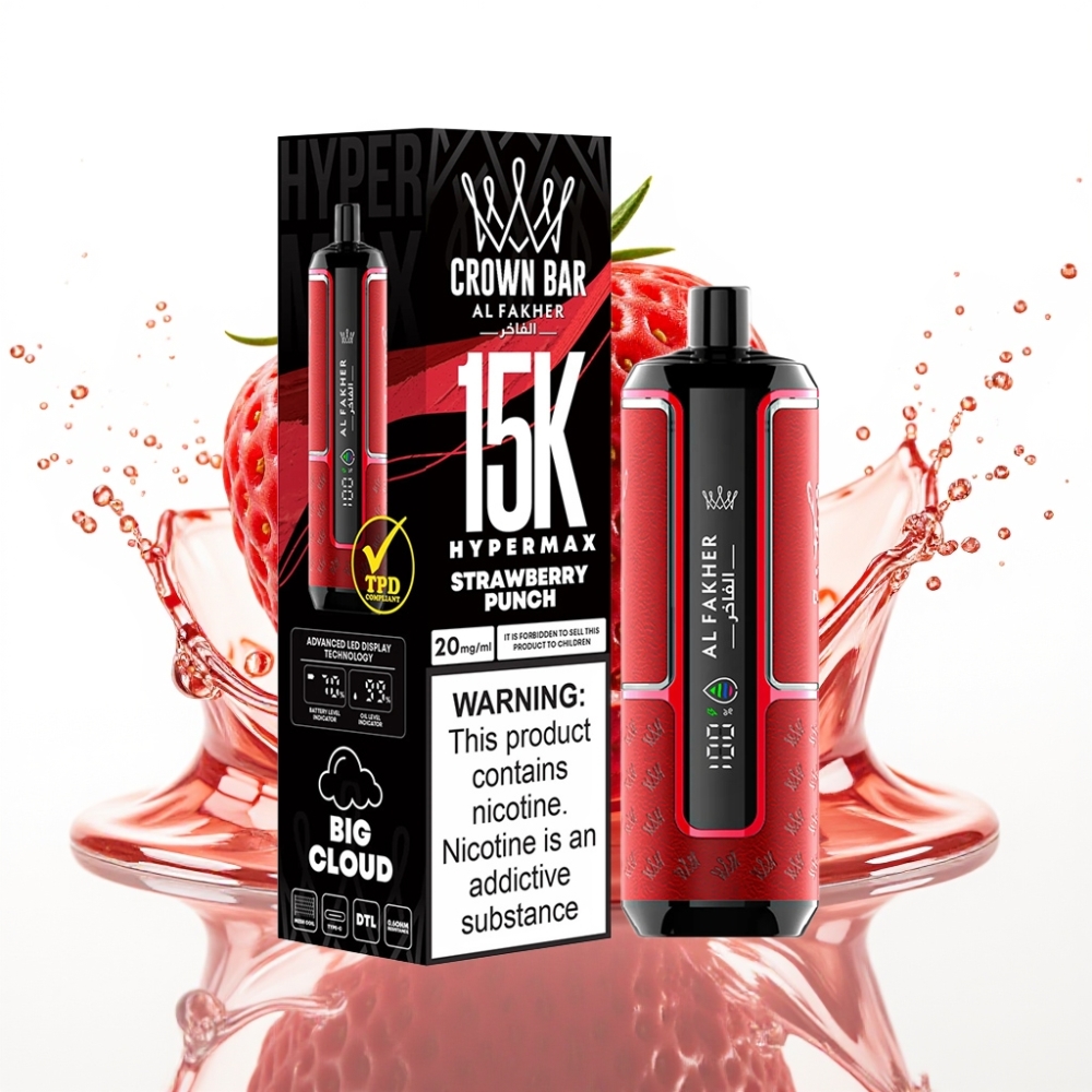 Al Fakher Crown Bar 15K Hypermax Engångs Vape Kit Jordgubbspunch 22ml