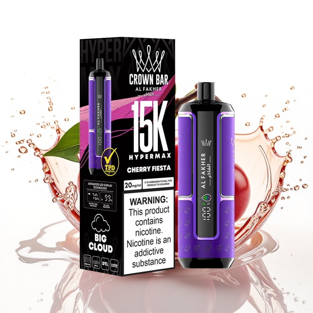 Al Fakher Crown Bar 15K Hypermax Engångs Vape Kit Körsbärsfest