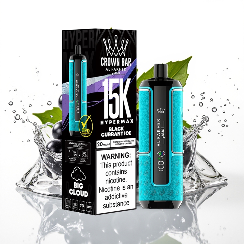 Al Fakher Crown Bar 15K Hypermax Engångs Vape Kit Svartvinbär Is 22ml 600mAh