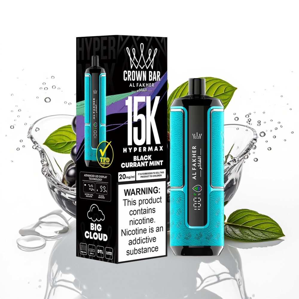 Al Fakher Crown Bar 15K Hypermax Engångs Vape Kit Svartvinbär Mynta 22ml/600mAh