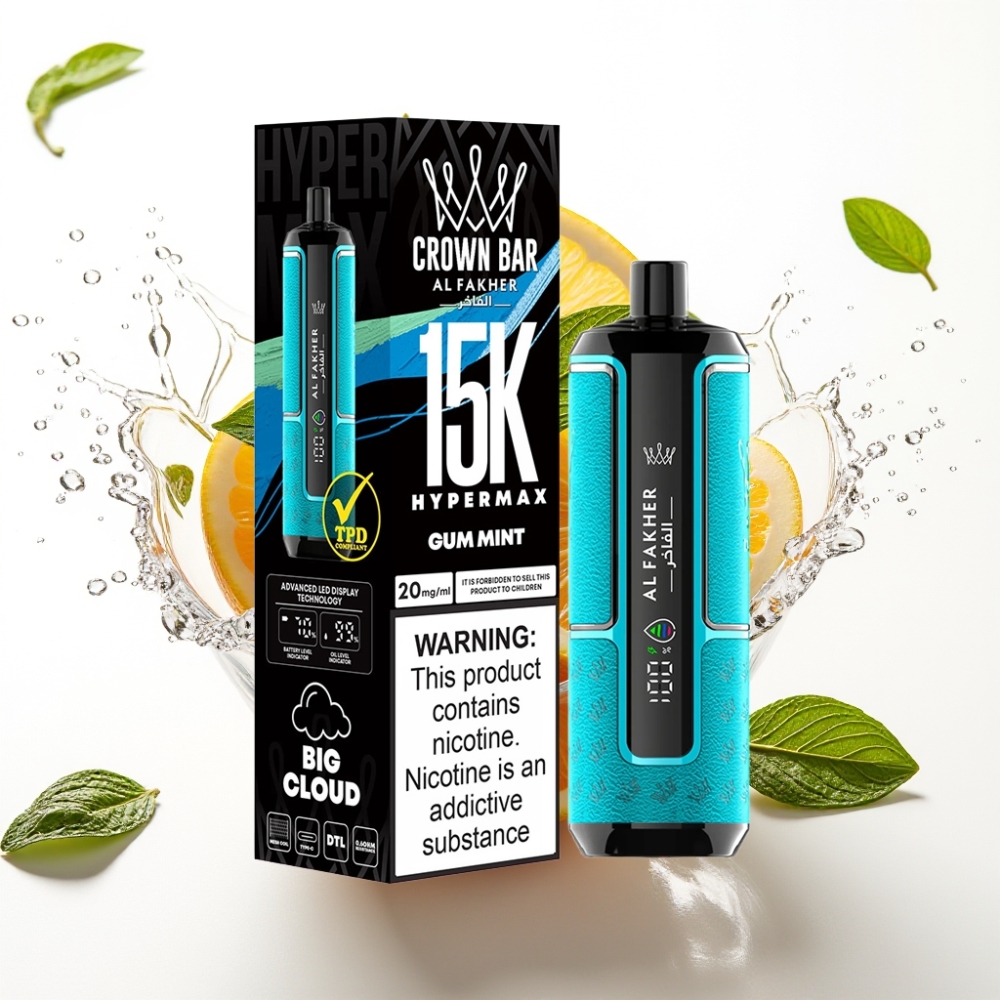 Al Fakher Crown Bar 15K Hypermax Engångs Vape Kit Tuggummi Mint 22ml 600mAh