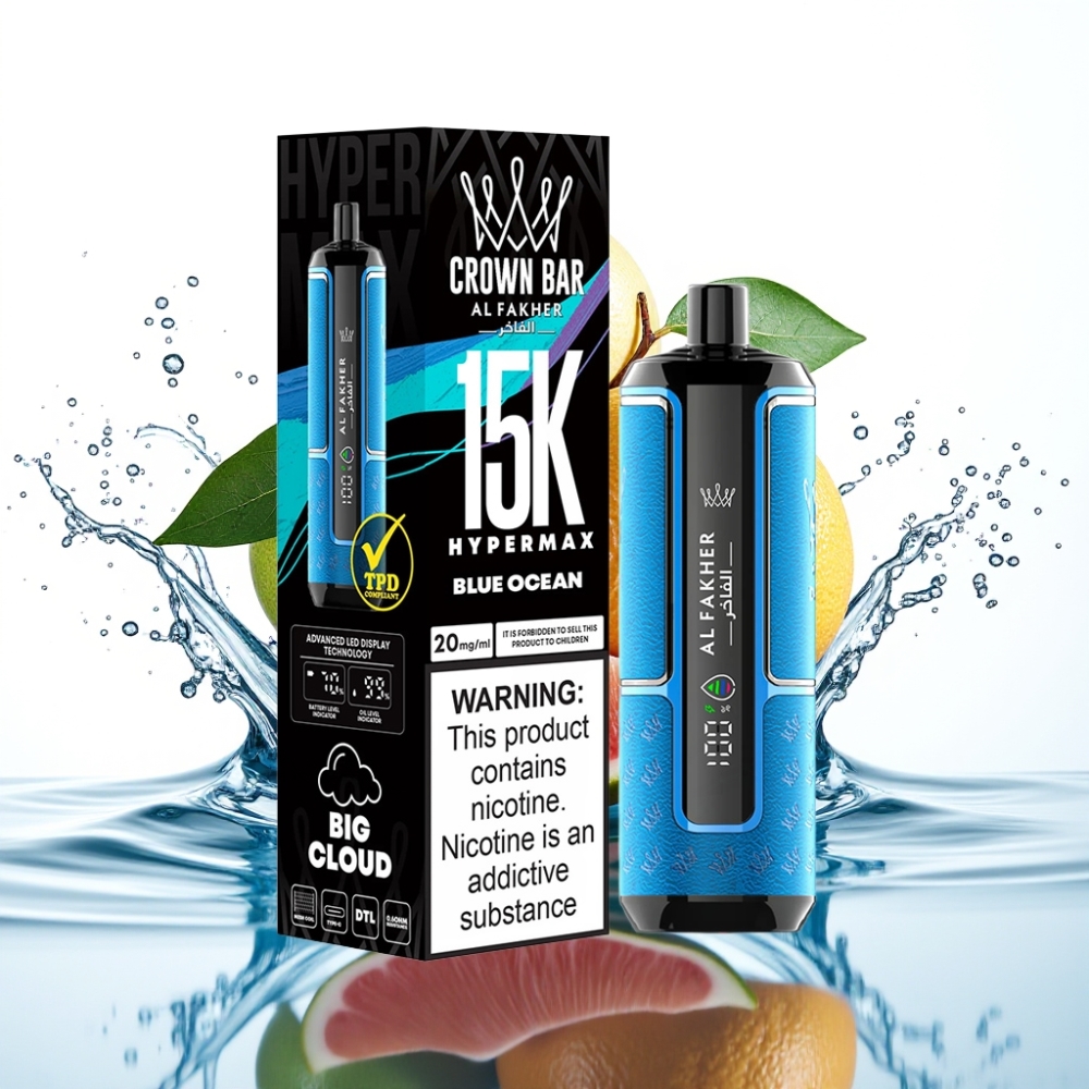 Al Fakher Crown Bar 15K Hypermax Engångsvape Blå Hav 22ml 600mAh
