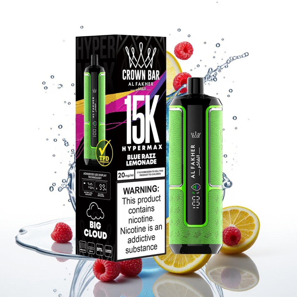 Al Fakher Crown Bar 15K Hypermax Engångsvape Kit Blå Hallon Lemonad 22ml 600mAh