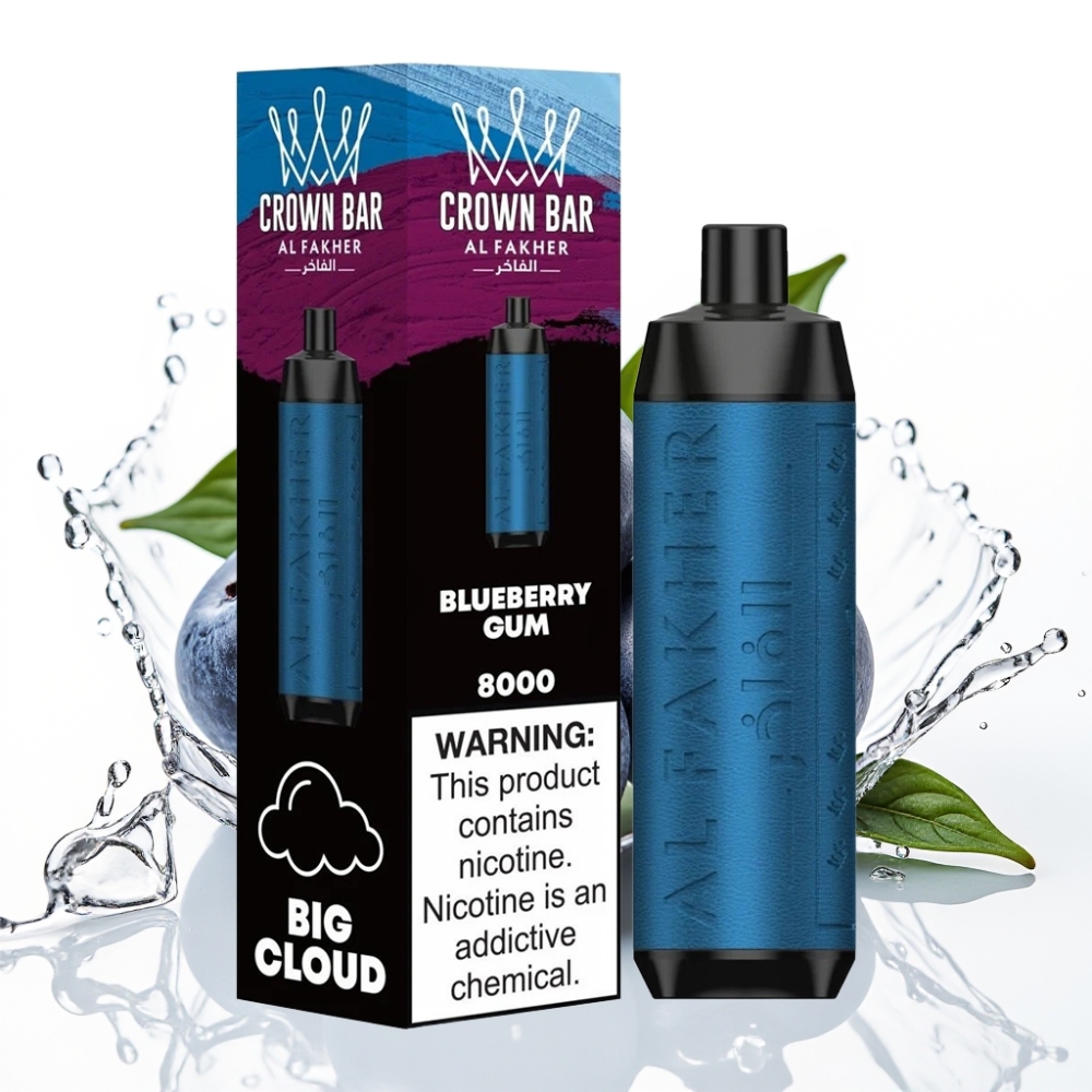 Al Fakher Crown Bar 8000 Crystal Disposable Vape Blåbärstuggummi med 600mAh batteri