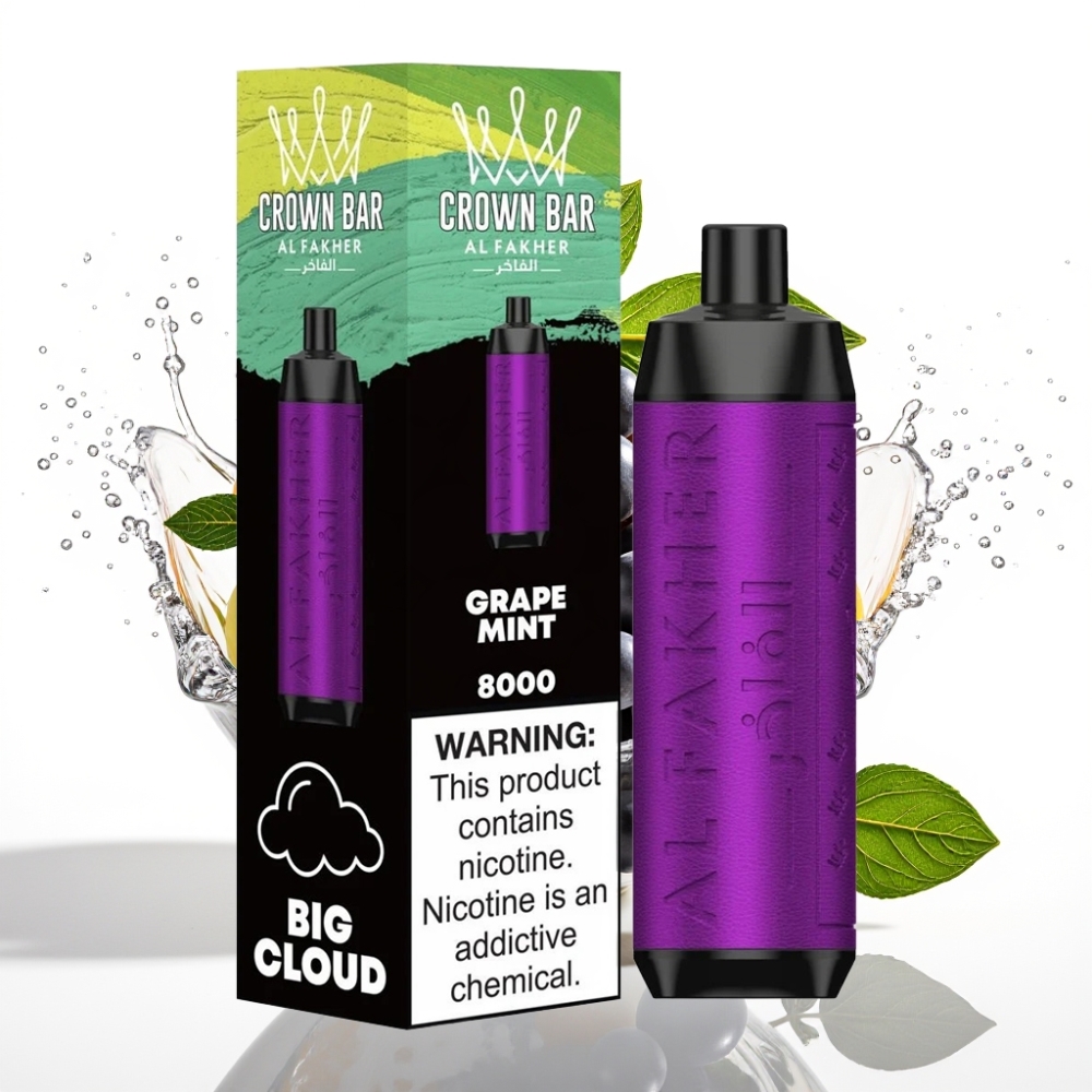 Al Fakher Crown Bar 8000 Crystal Engångs Vape Druva Mynta 18ml 8000 Puffar