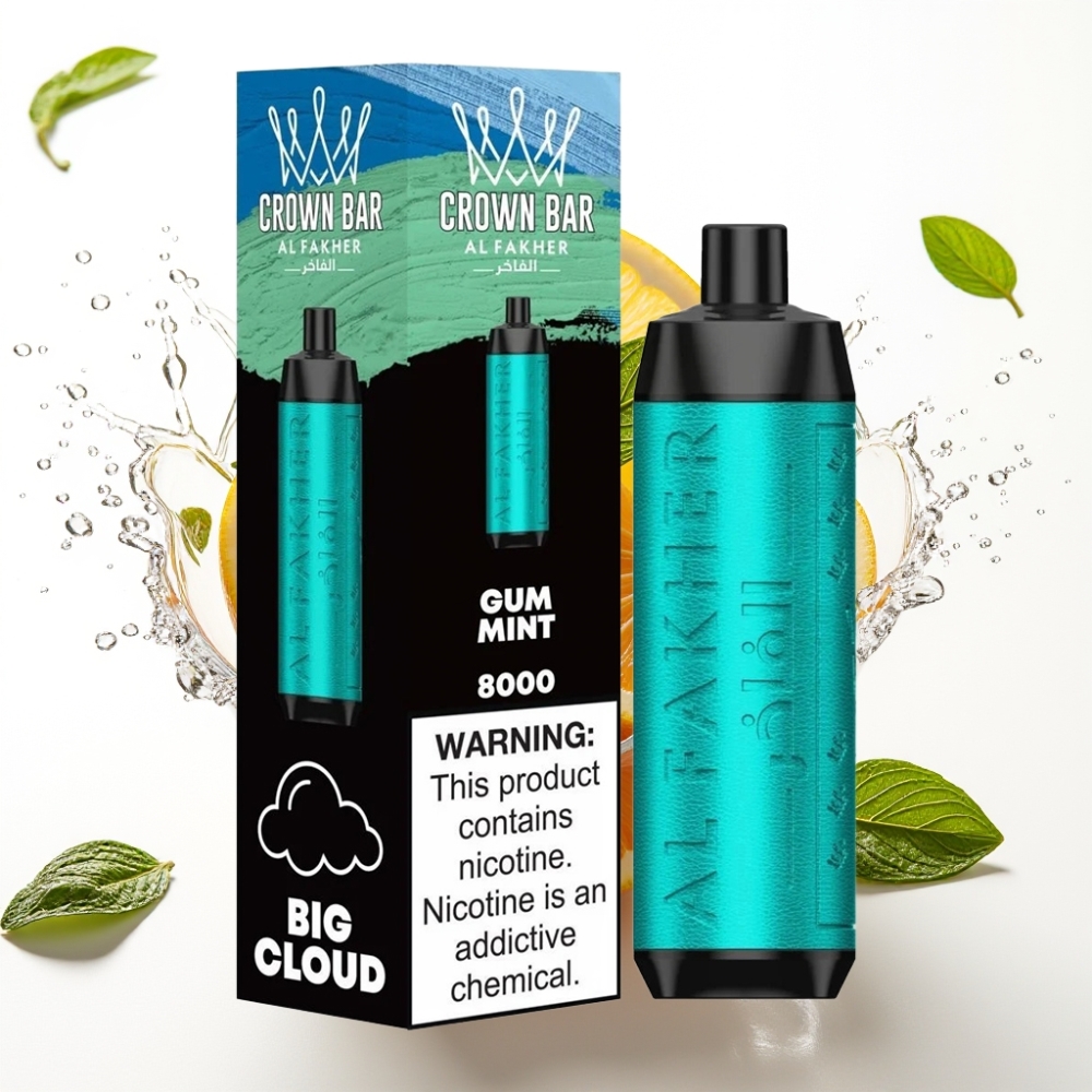 Al Fakher Crown Bar 8000 Crystal Engångs-vape Tuggummi Mint med 18ml e-Liquid och 8000 puffar