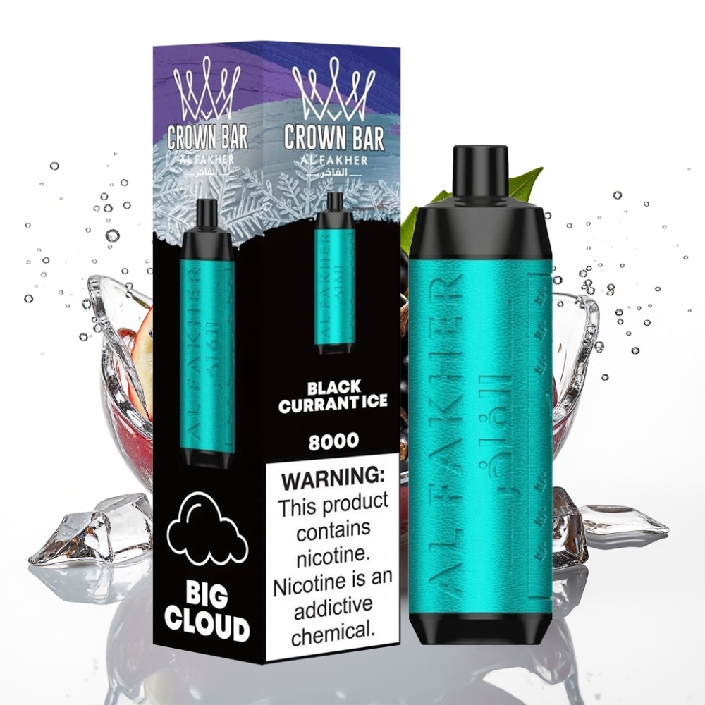 Al Fakher Crown Bar 8000 Crystal Engångsvape Svart Vinbär Is med 18ml e-Liquid och 8000 puffar