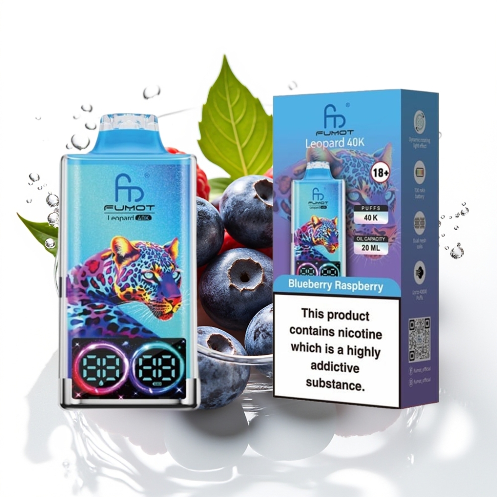 Fumot Leopard 40K Puffs Disposable Vape Blåbär Hallon 5% Nicotine Dual Mesh