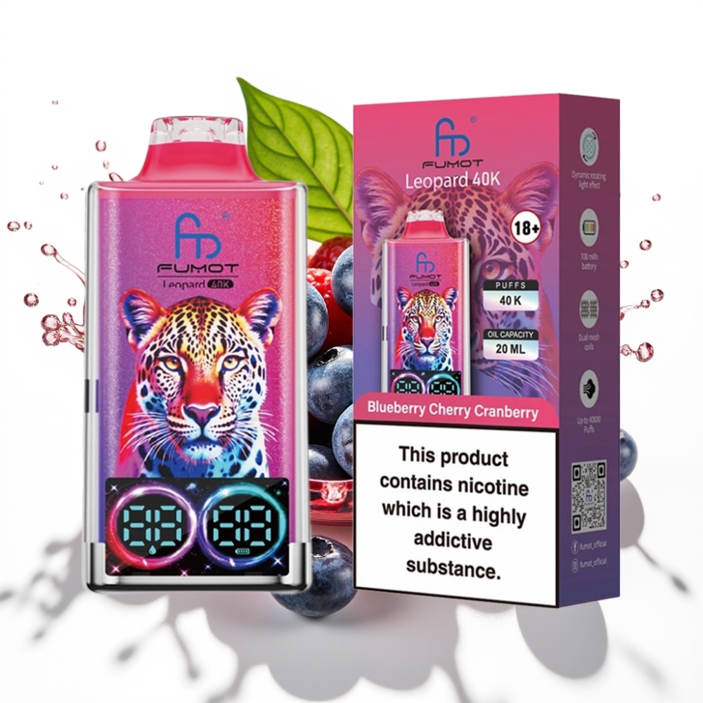 Fumot Leopard 40K Puffs Disposable Vape Blåbär Körsbär Tranbär 5% Nicotine Dual Mesh