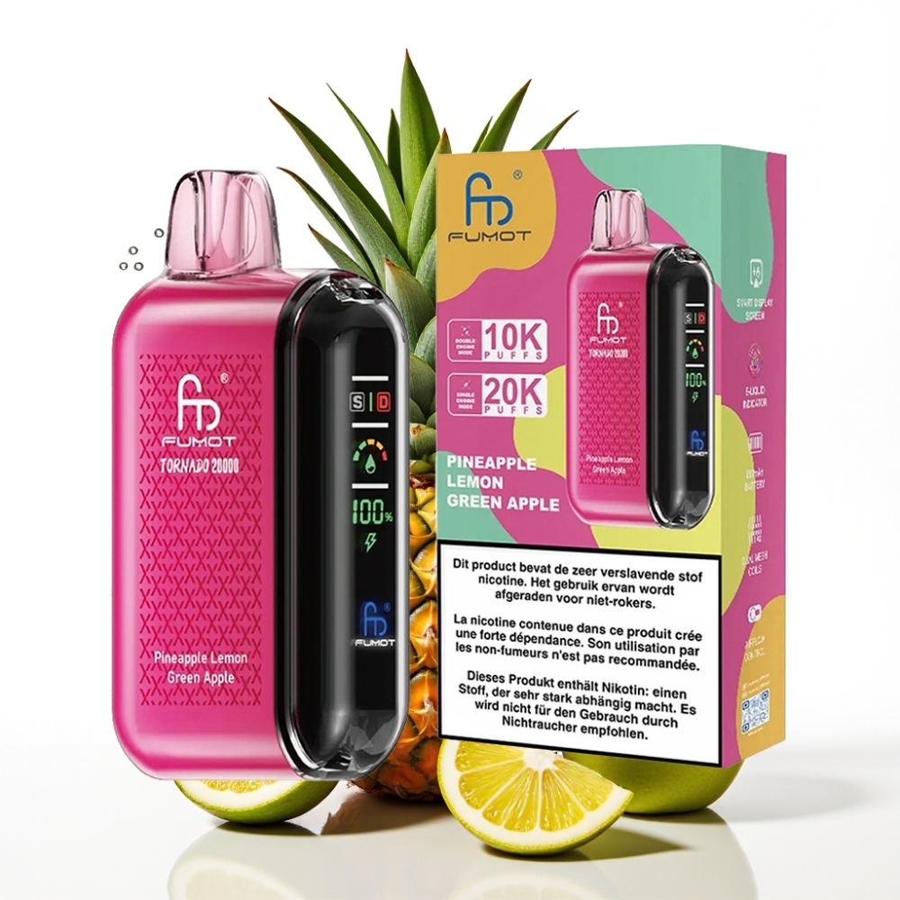 Fumot Tornado 20000 Puffs Disposable Vape Ananas Citron Grönt Äpple 20ml 850mAh