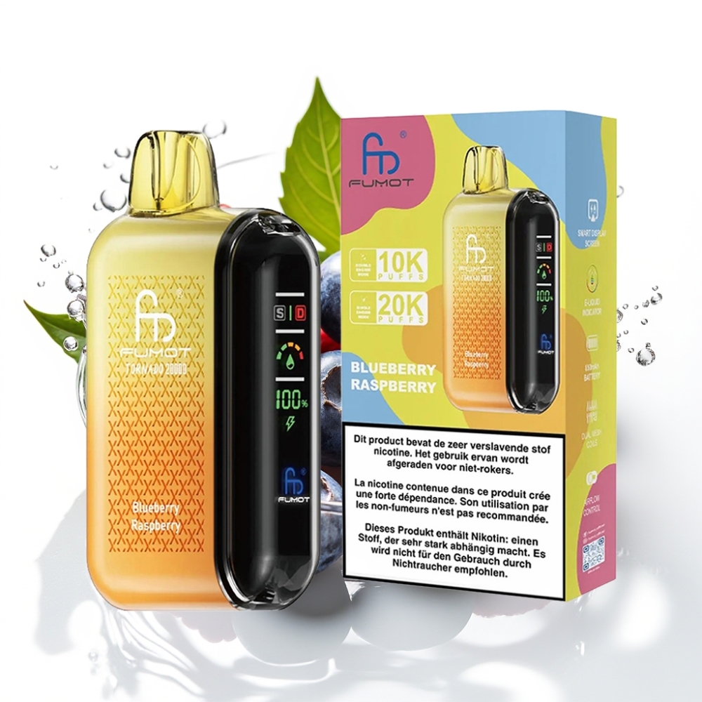 Fumot Tornado 20000 Puffs Disposable Vape Blåbär Hallon med Dual Mesh Coil