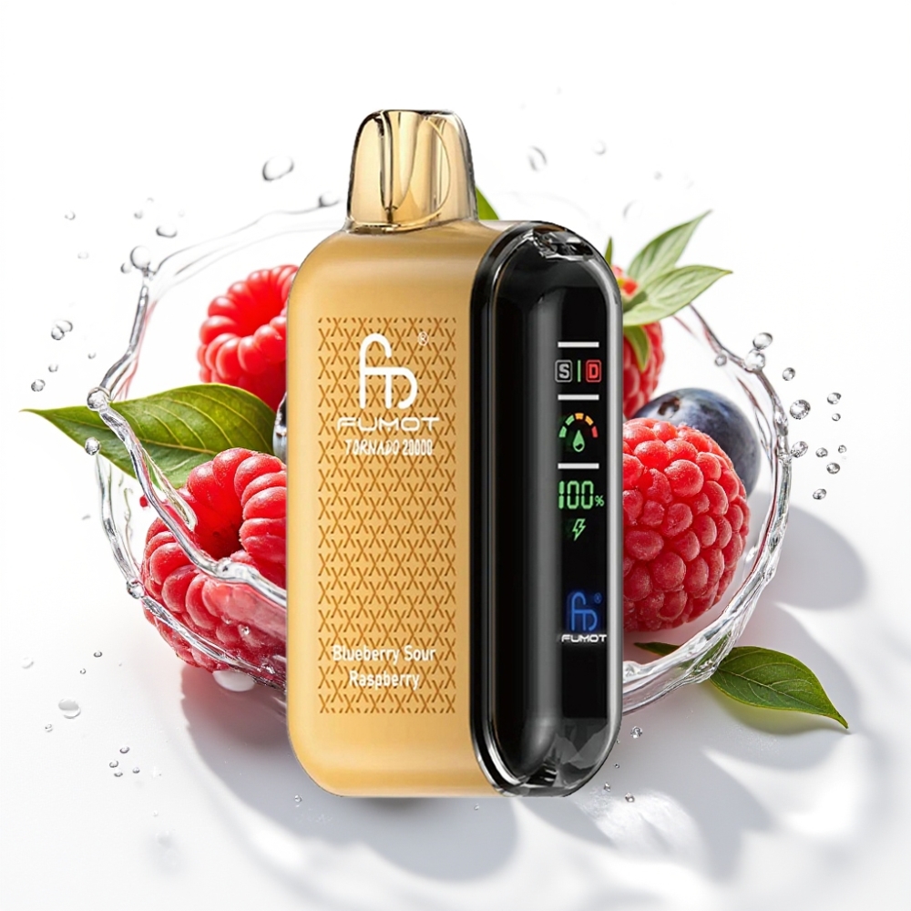 Fumot Tornado 20000 Puffs Disposable Vape Blåbär Sur Hallon med Smart Display och 850mAh Batteri