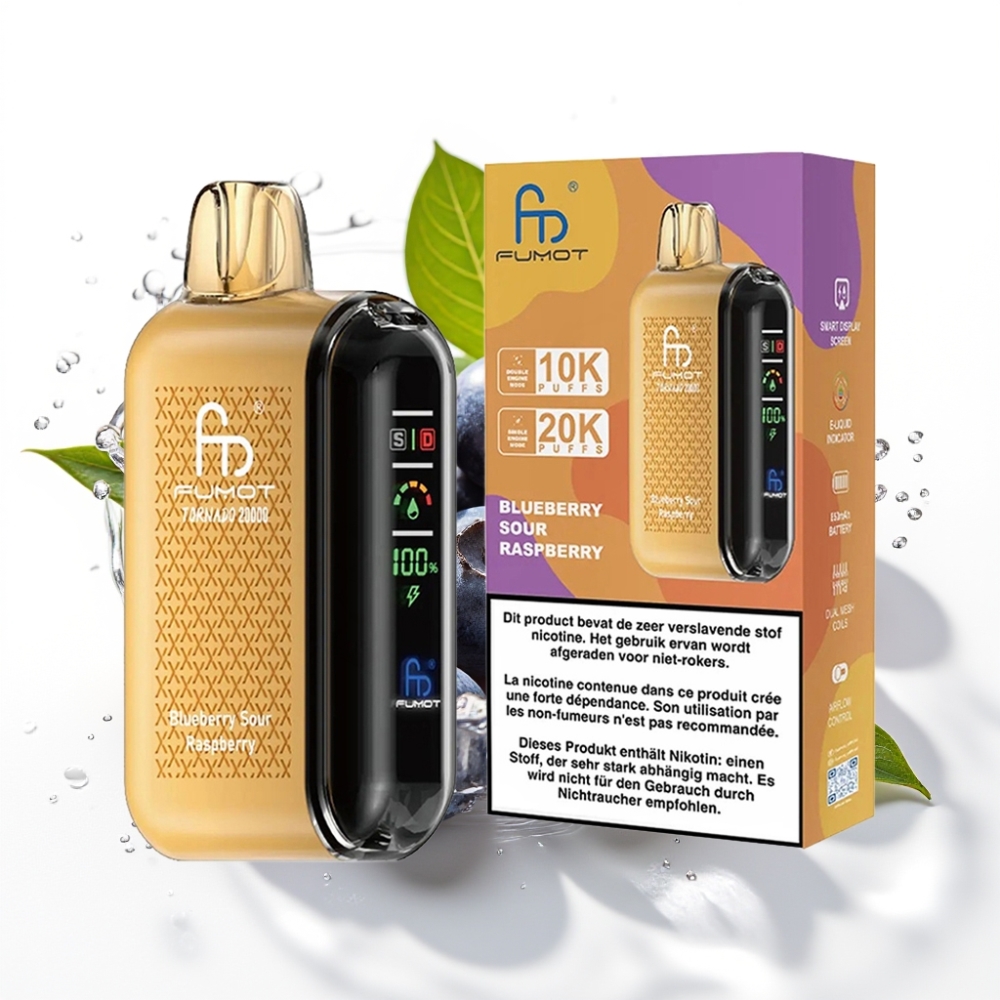 Fumot Tornado 20000 Puffs Disposable Vape Blåbär Sur Hallon med Smart Display och 850mAh Batteri