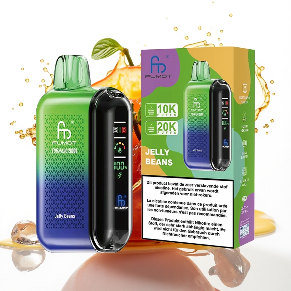 Fumot Tornado 20000 Puffs Disposable Vape Gelébönor med Dual Mesh Coil och Smart Display