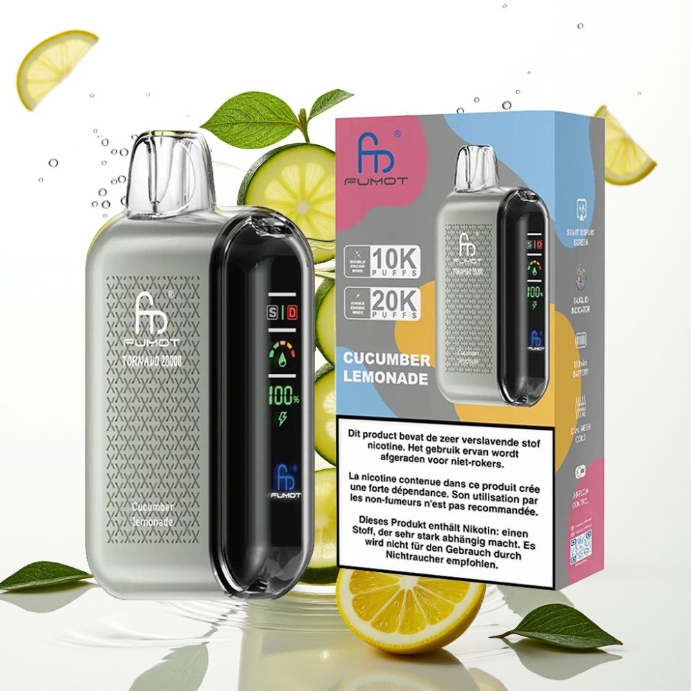 Fumot Tornado 20000 Puffs Disposable Vape Gurka Lemonad med Smart Display