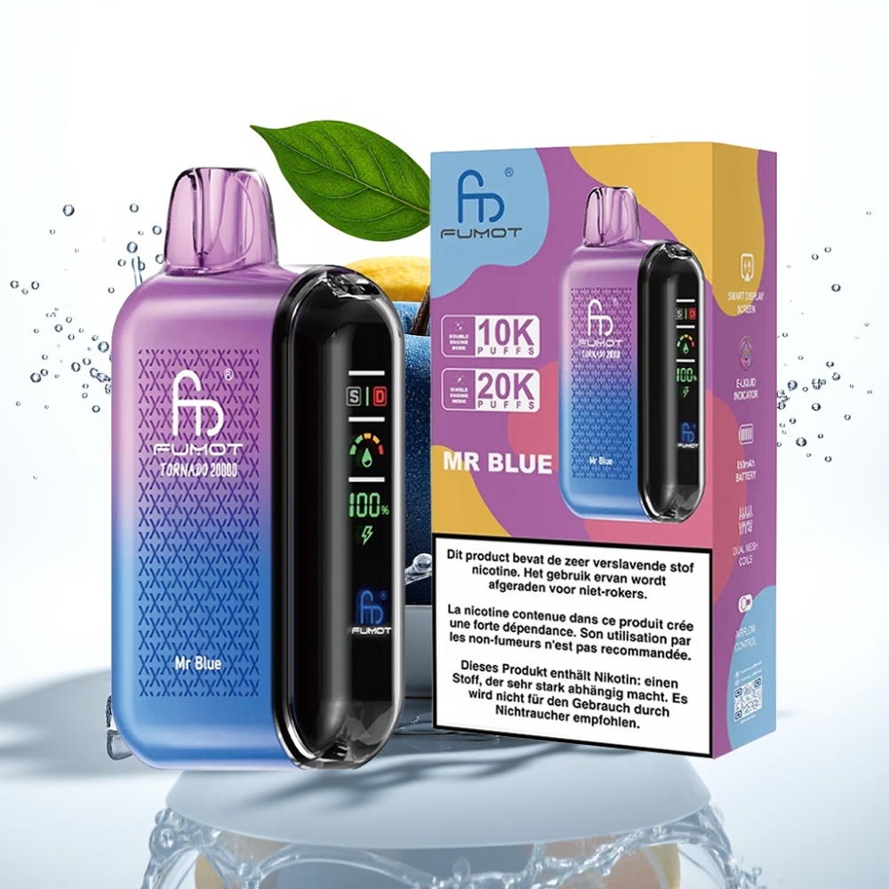 Fumot Tornado 20000 Puffs Disposable Vape Herr Blå med Dual Mesh Coil