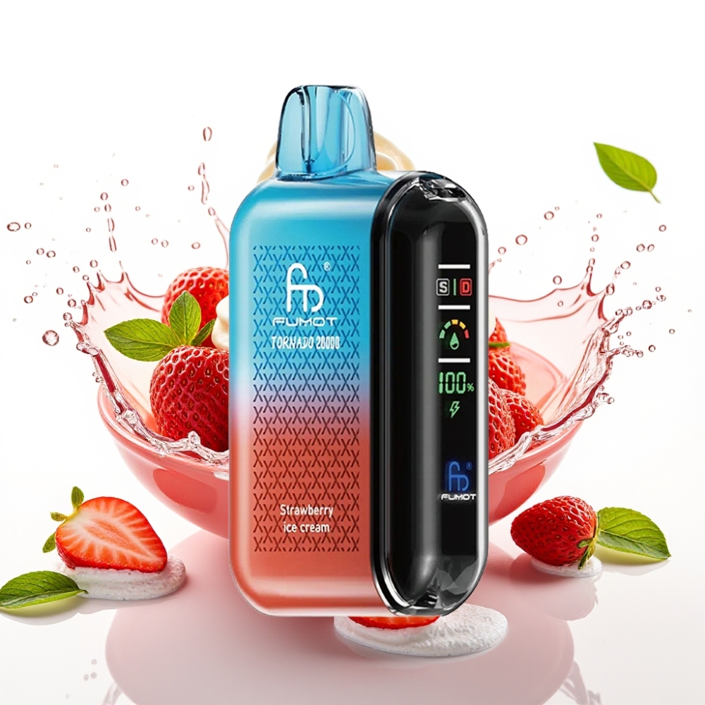 Fumot Tornado 20000 Puffs Disposable Vape Jordgubb Glass med Dual Mesh Coil