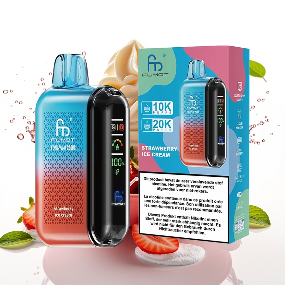 Fumot Tornado 20000 Puffs Disposable Vape Jordgubb Glass med Dual Mesh Coil