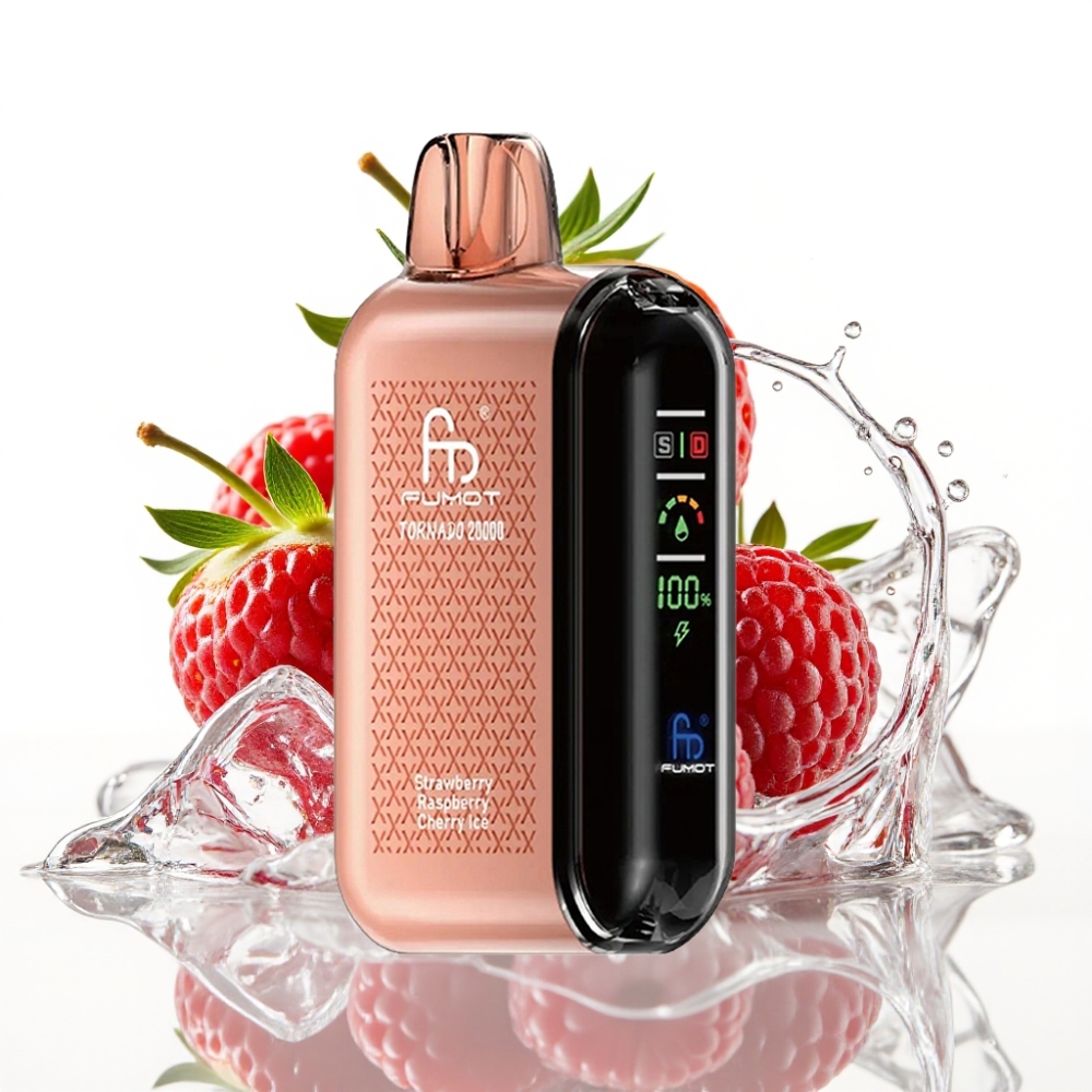 Fumot Tornado 20000 Puffs Disposable Vape Jordgubb Hallon Körsbär Is med Smart Display