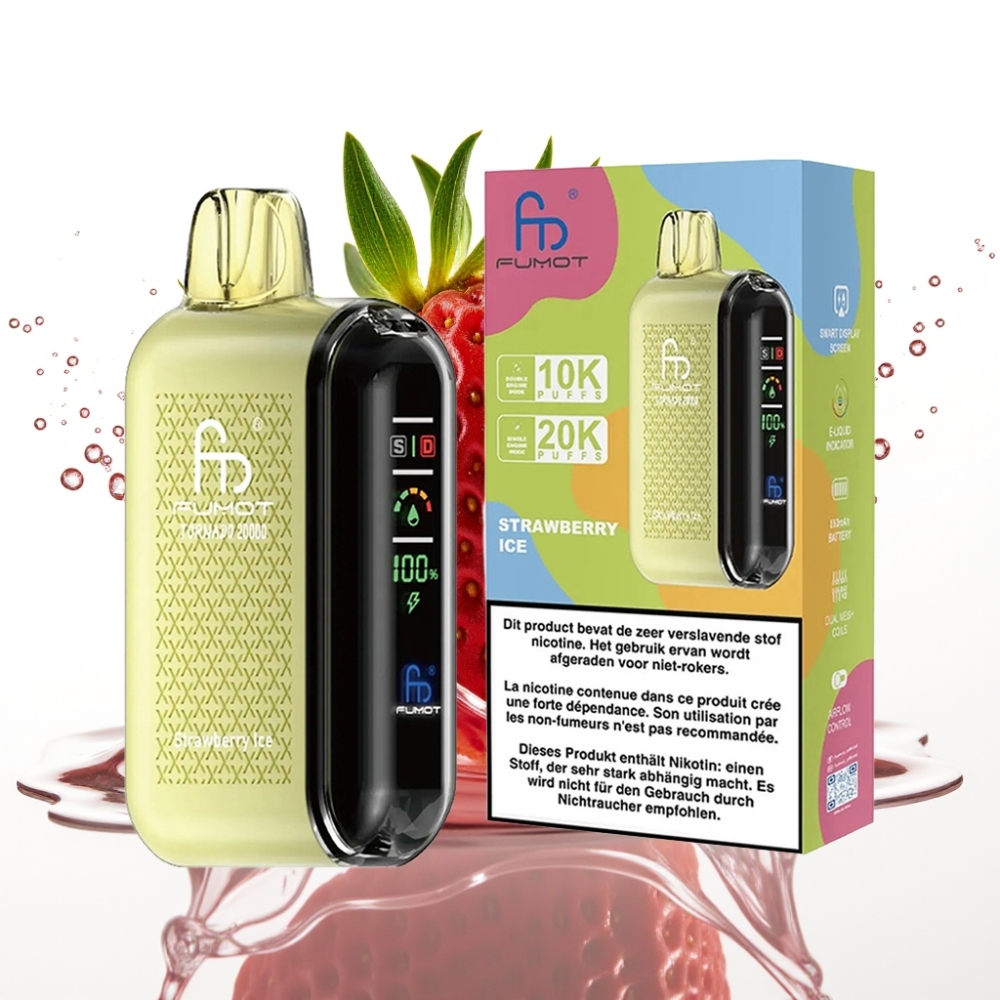 Fumot Tornado 20000 Puffs Disposable Vape Jordgubb Is med Smart Display