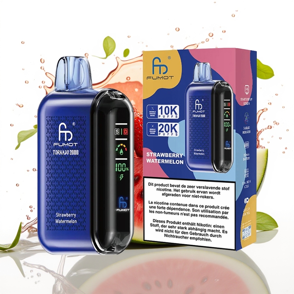 Fumot Tornado 20000 Puffs Disposable Vape Jordgubb Vattenmelon med Dual Mesh Coil