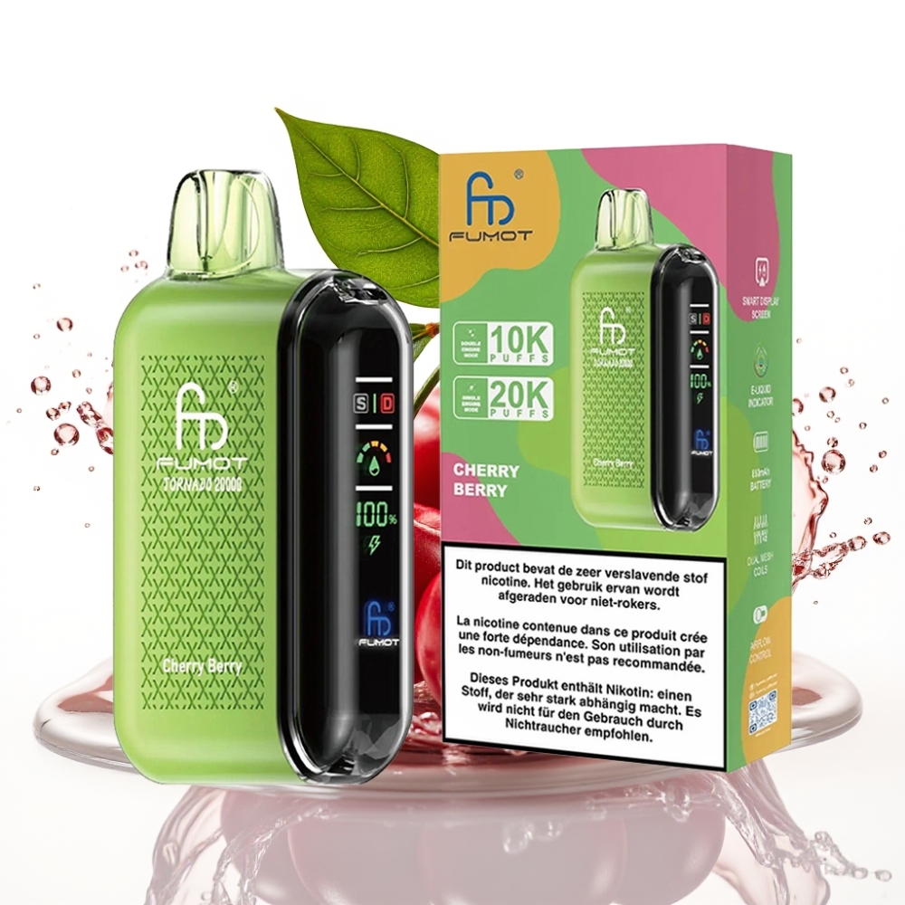 Fumot Tornado 20000 Puffs Disposable Vape Körsbär & Bär Dual Mesh Coil Smart Display