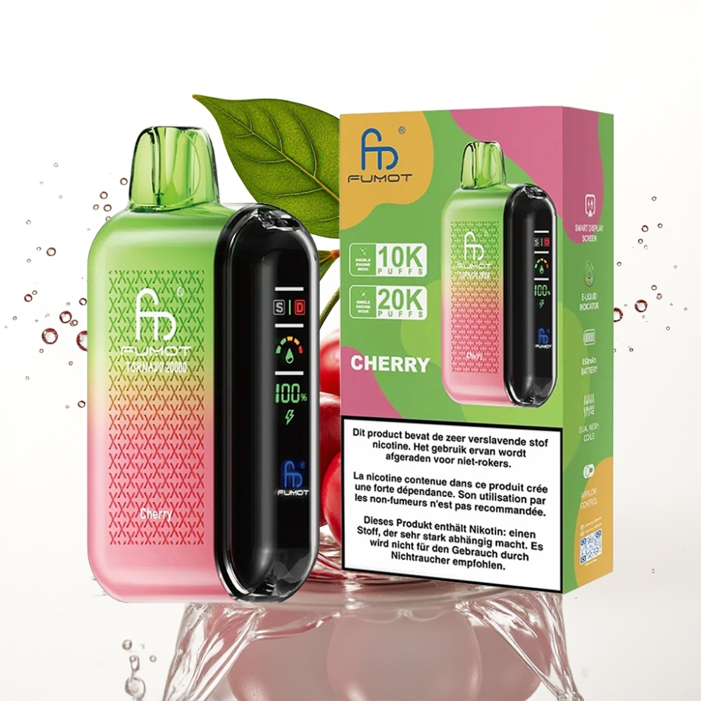 Fumot Tornado 20000 Puffs Disposable Vape Körsbär med Smart Display
