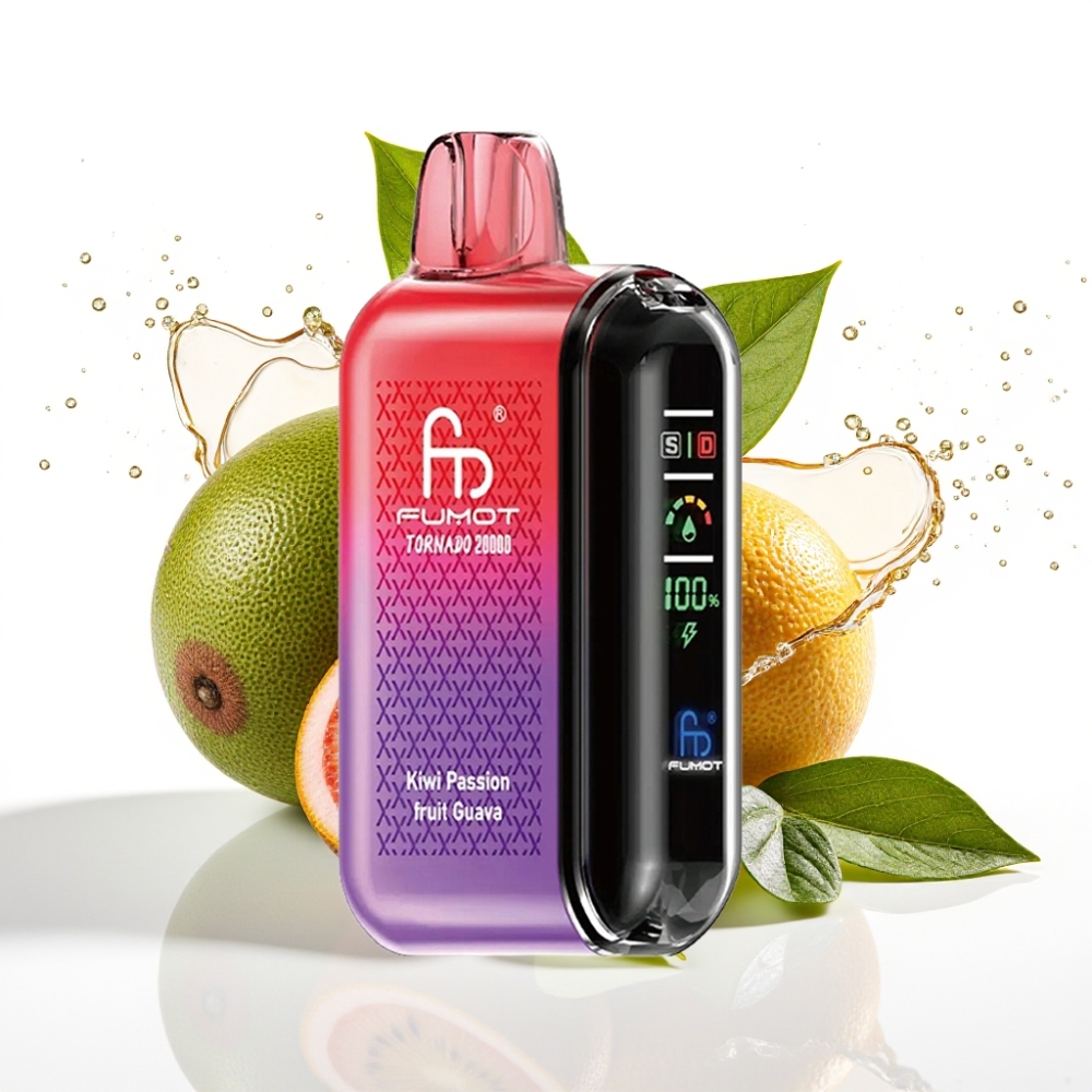 Fumot Tornado 20000 Puffs Disposable Vape Kiwi Passionsfrukt Guava med 20ml E-liquid och 850mAh Batteri