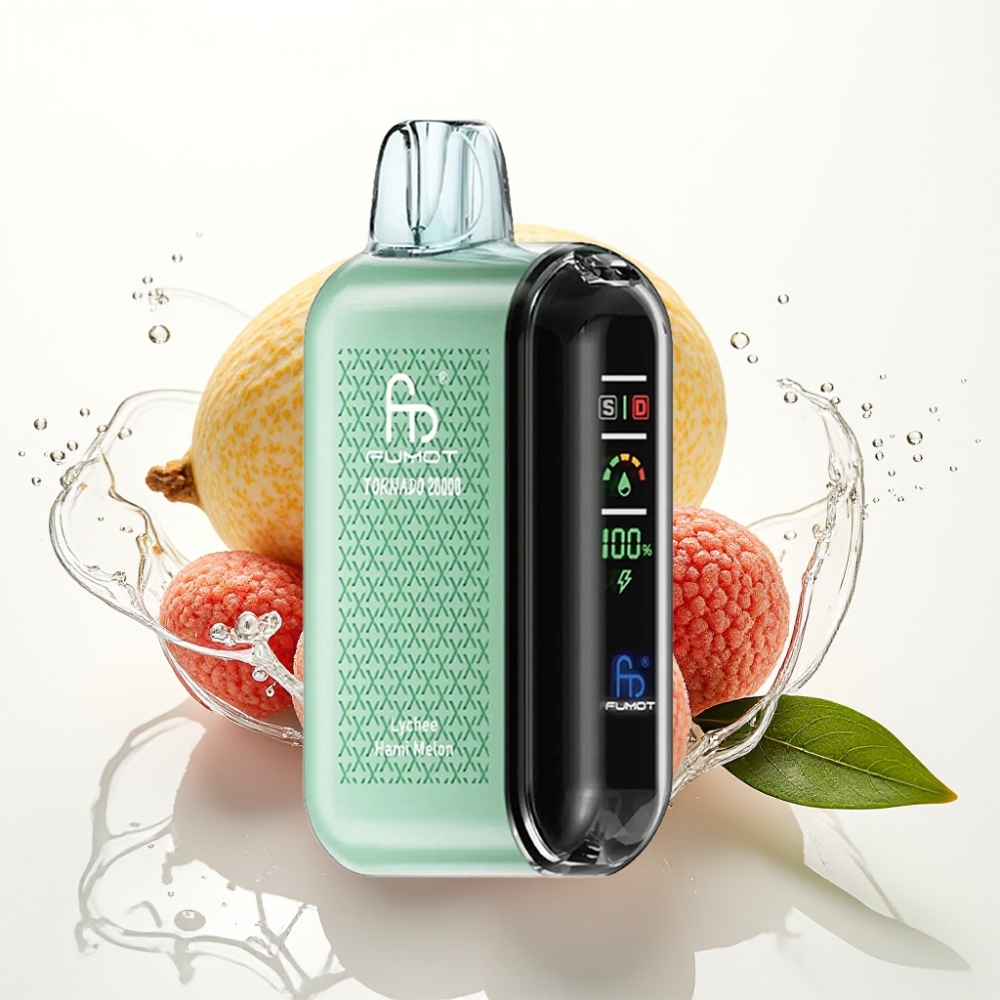Fumot Tornado 20000 Puffs Disposable Vape Litchi Hami Melon med Dual Mesh Coil