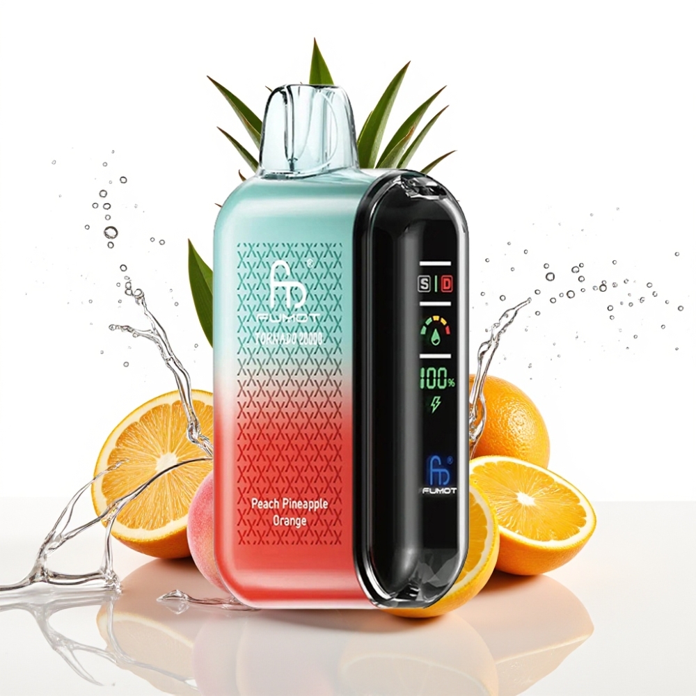 Fumot Tornado 20000 Puffs Disposable Vape Persika Ananas Apelsin med Smart Display