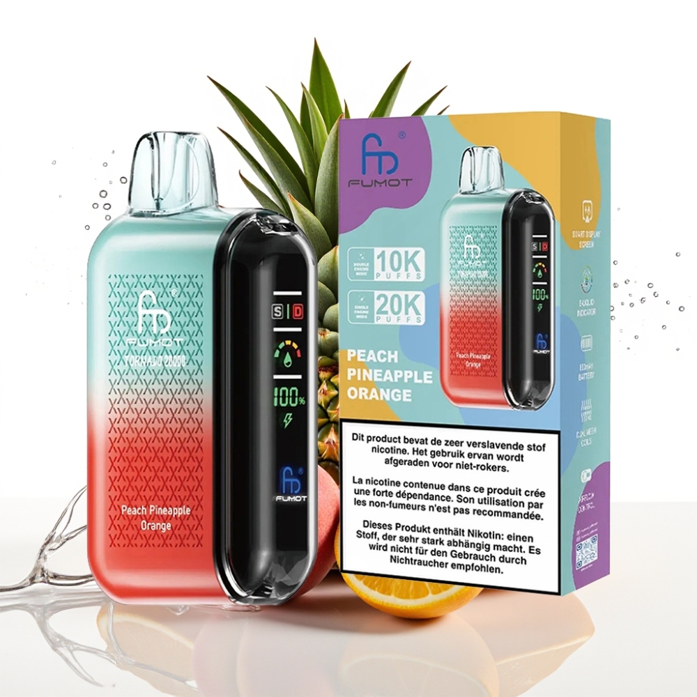 Fumot Tornado 20000 Puffs Disposable Vape Persika Ananas Apelsin med Smart Display