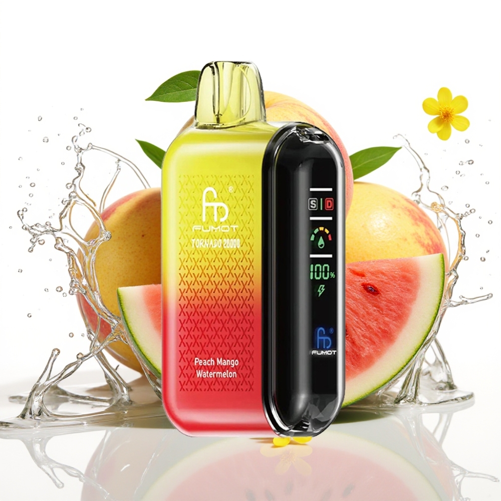 Fumot Tornado 20000 Puffs Disposable Vape Persika Mango Vattenmelon med Smart Display och Luftflödeskontroll