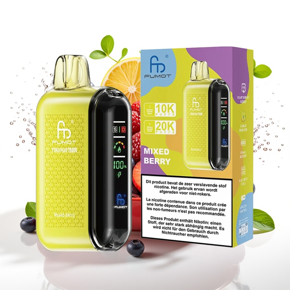 Fumot Tornado 20000 Puffs Engångs-vape Blandade Bär med Smart Display och Dual Mesh Coil