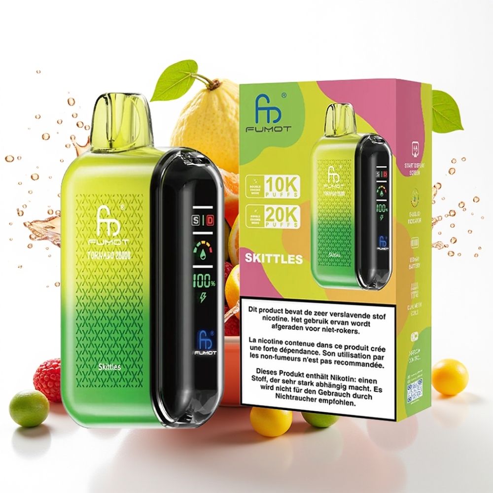 Fumot Tornado 20000 Puffs Engångs-vape Dubbel Mesh Coil Smaker Skittles