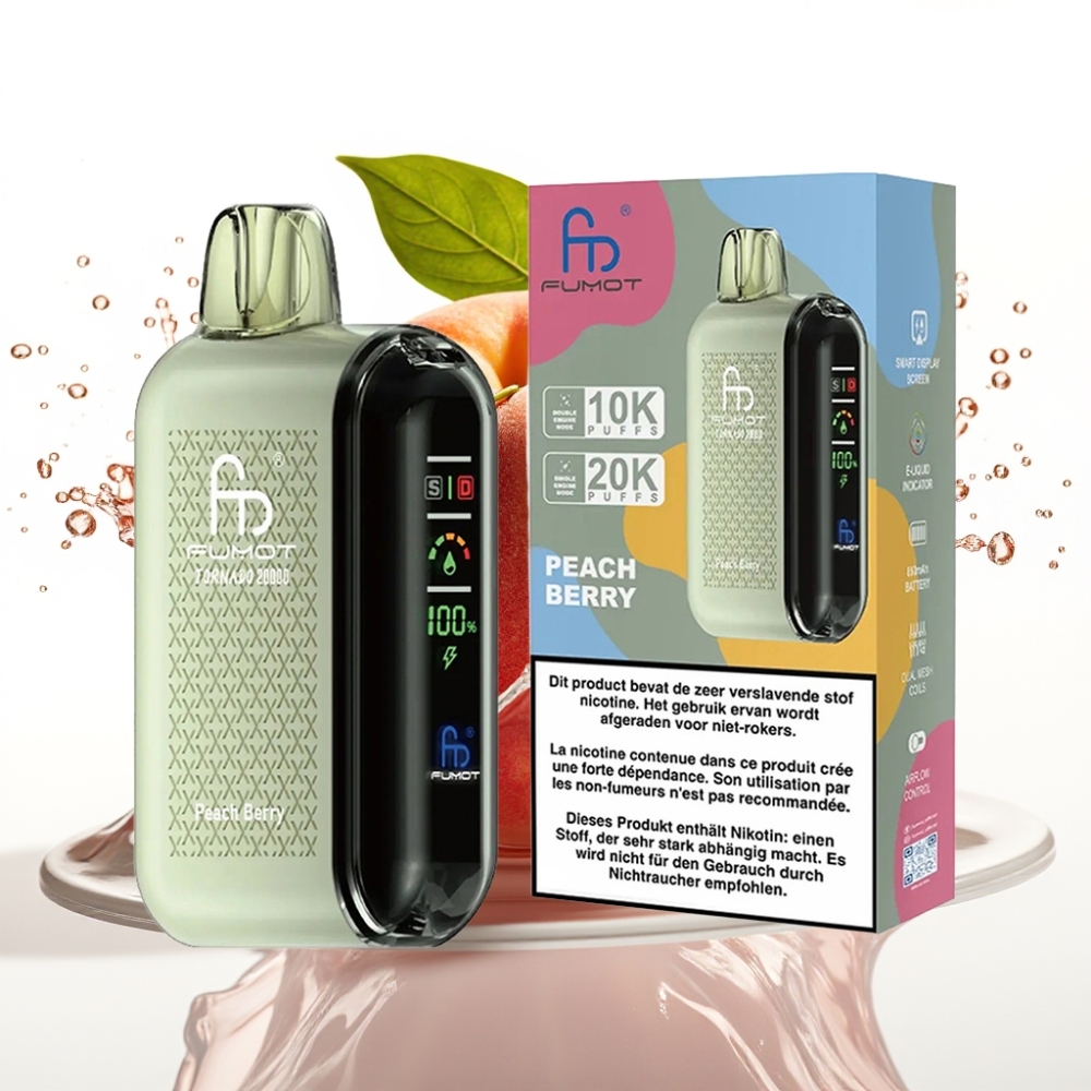 Fumot Tornado 20000 Puffs Engångs-vape Persika Bär med Smart Display