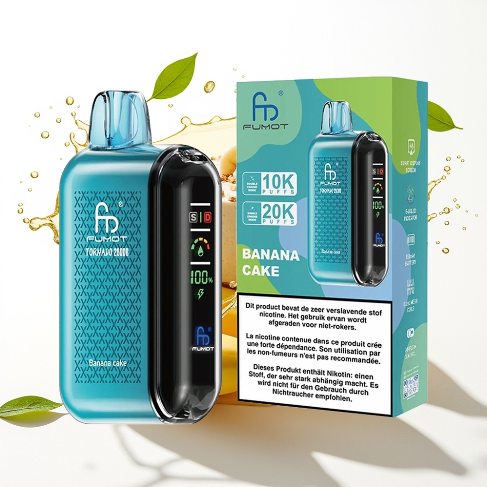 Fumot Tornado 20000 Puffs Engångsvape Banankaka med Smart Display och 850mAh Batteri