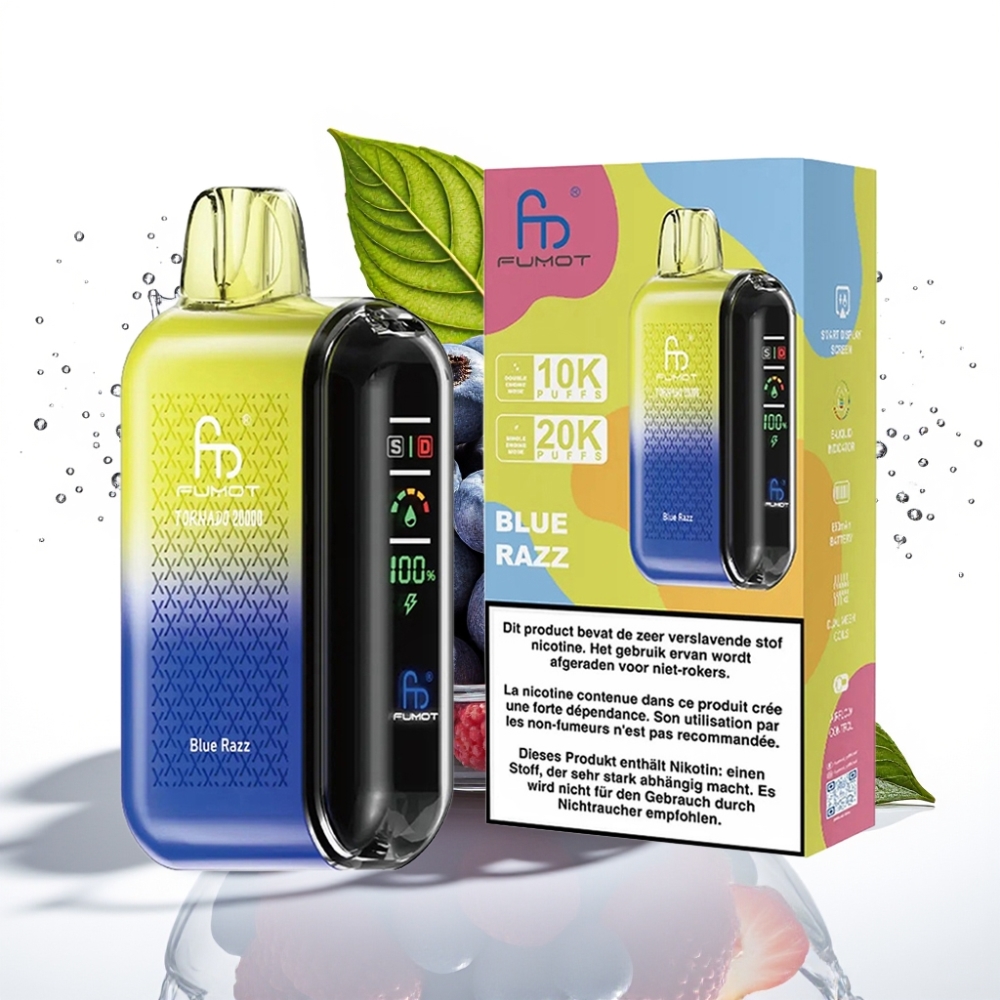 Fumot Tornado 20000 Puffs Engångsvape Blå Hallon med Smart Display