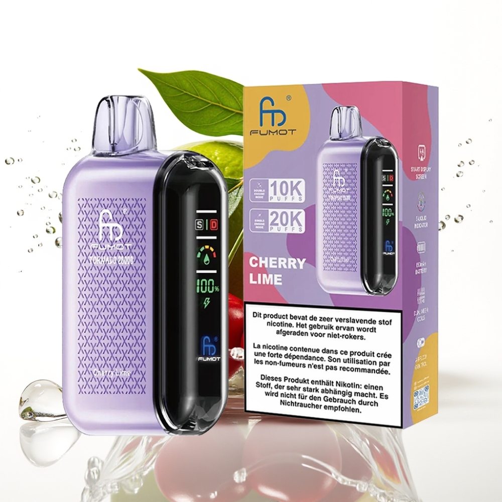 Fumot Tornado 20000 Puffs Engångsvape Körsbär Lime med Smart Display
