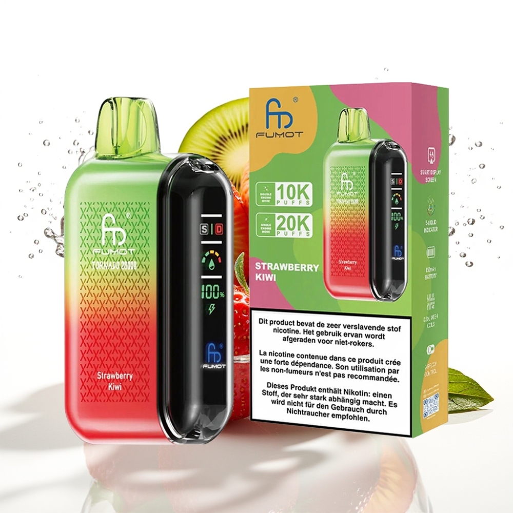 Fumot Tornado 20000 Puffs Förbrukningsbar Vape Jordgubb Kiwi 20ml Smart Display