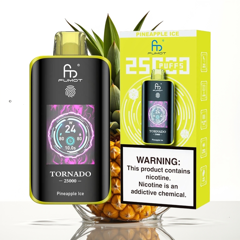 Fumot Tornado 25000 Puffs Ananas Is Disposable Vape med HD-skärm & 700mAh Batteri