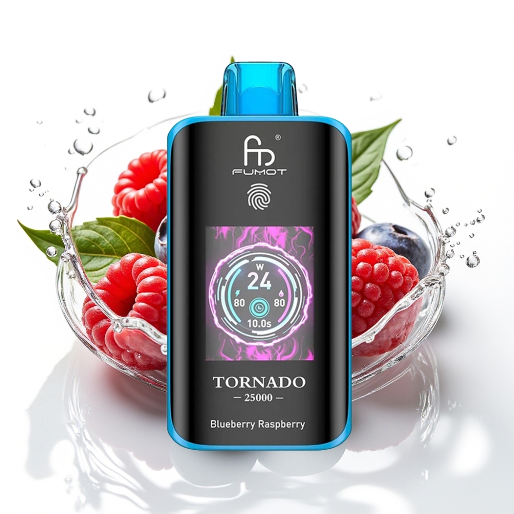 Fumot Tornado 25000 Puffs Disposable Vape Blåbär Hallon med HD Skärm & 700mAh Batteri