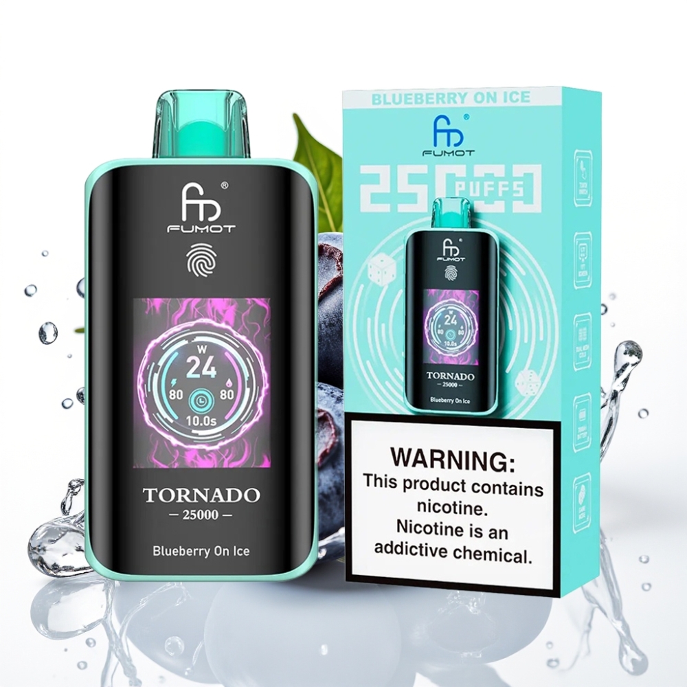 Fumot Tornado 25000 Puffs Disposable Vape Blåbär På Is med HD-skärm & 700mAh Batteri