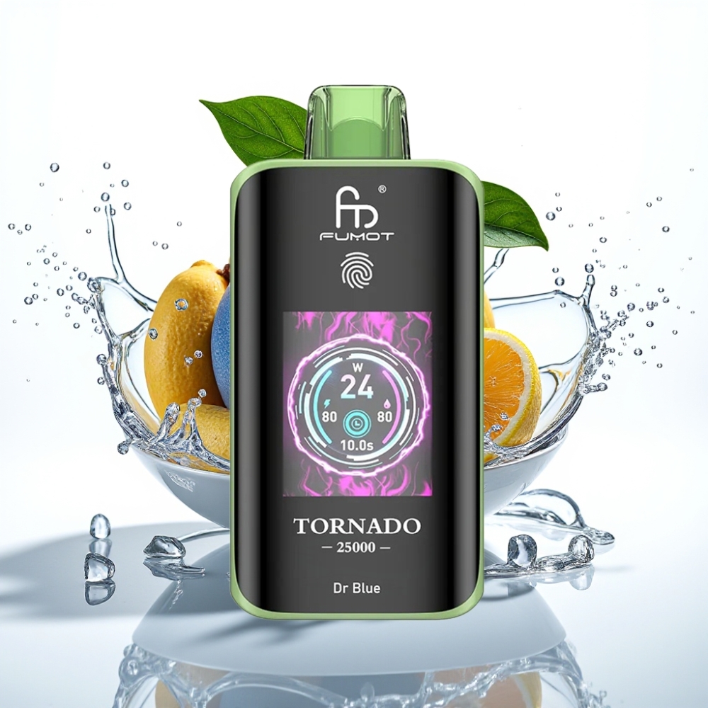 Fumot Tornado 25000 Puffs Disposable Vape Dr Blå med HD-skärm och 700mAh batteri