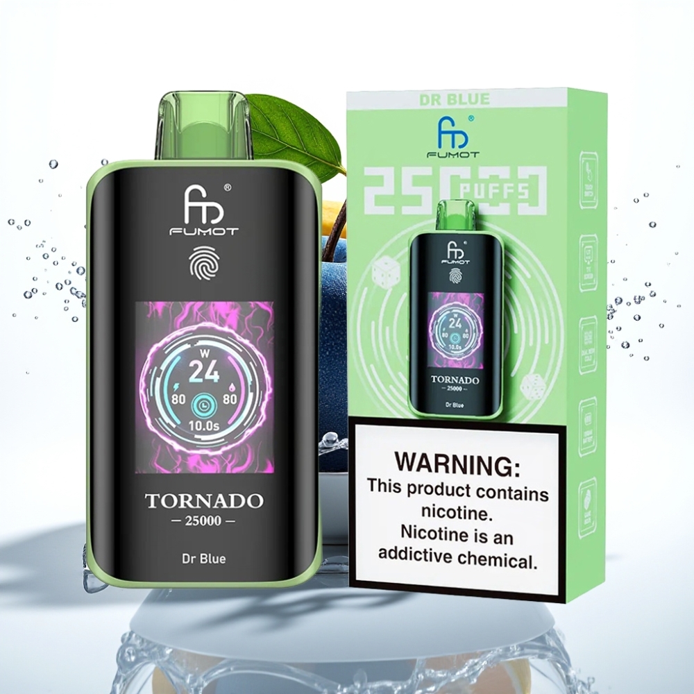 Fumot Tornado 25000 Puffs Disposable Vape Dr Blå med HD-skärm och 700mAh batteri
