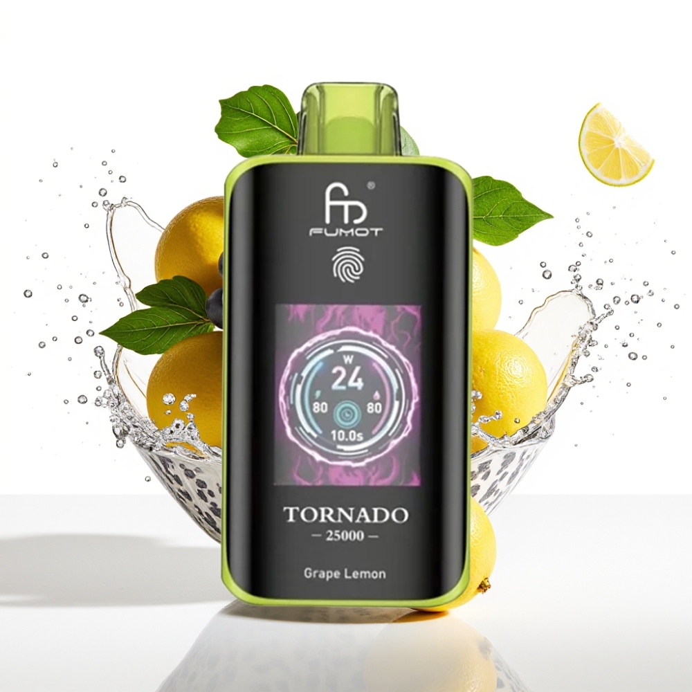 Fumot Tornado 25000 Puffs Disposable Vape Druva Citron med HD Skärm & 700mAh Batteri