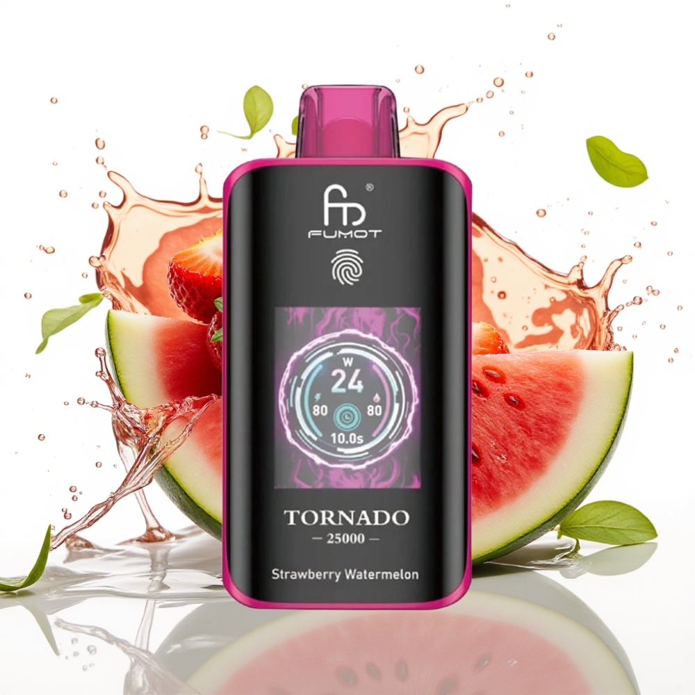 Fumot Tornado 25000 Puffs Disposable Vape Jordgubb Vattenmelon med HD Skärm & 700mAh Batteri