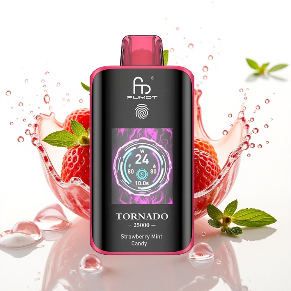 Fumot Tornado 25000 Puffs Disposable Vape Jordgubbe Mint Godis med HD Skärm