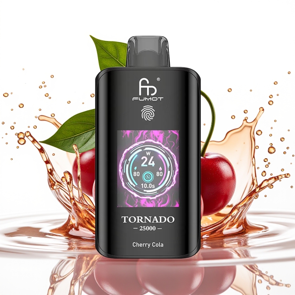 Fumot Tornado 25000 Puffs Disposable Vape Körsbärs Cola med HD Skärm